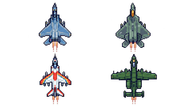 Pixel art fighter jets and military aircraft game sprites