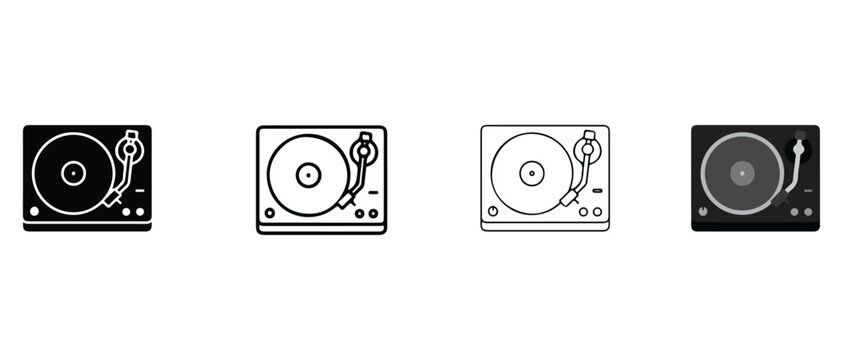 DJ turntable player icons in various line styles and colors for music and entertainment purposes  isolated on white background