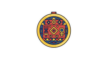 Embroidery hoop with colorful geometric pattern and symbols. © wiski