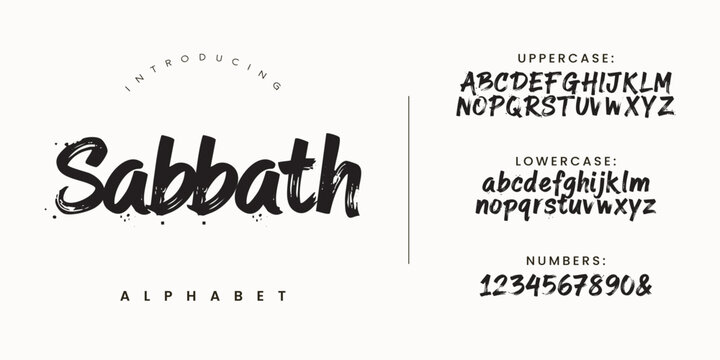 Sabbath bold grungy brush font with splatters for rock music poster design