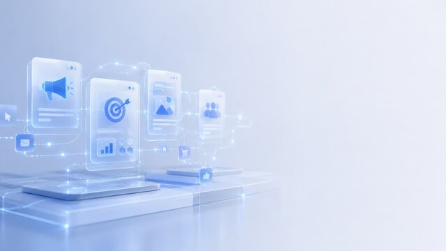 3D illustration of digital marketing concepts with data visualization elements