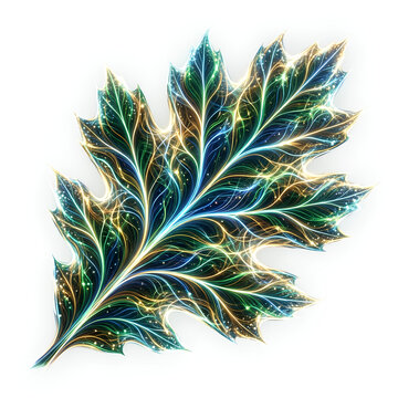 Decorative leaf with blue veins and gold edges.