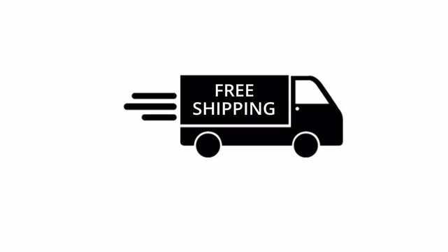 Free shipping truck service icon sign animation on transparent background, free shipping delivery sign animated.