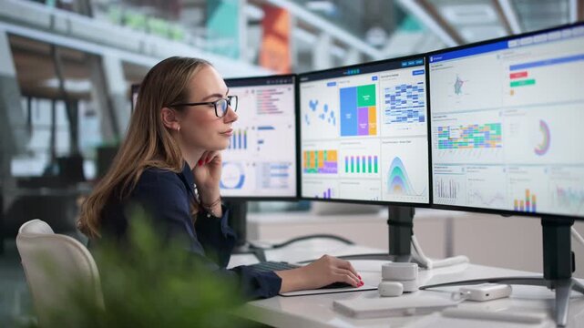 Financial Analyst Reviews Data On Desktop