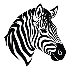 Black and white zebra head illustration with stripes pattern  animal portrait icon © designer_hubs