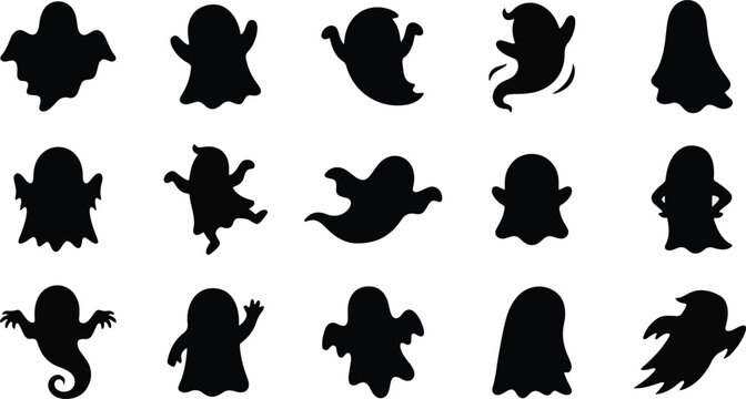 Spooky halloween ghost silhouettes collection for seasonal decorations and creepy design elements
