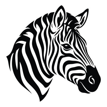 Black and white zebra head illustration with stripes pattern  animal portrait icon