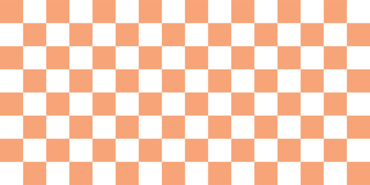 Retro groovy checkered background in orange. Hippie summer 70s wallpaper. Psychedelic checkerboard pattern.
