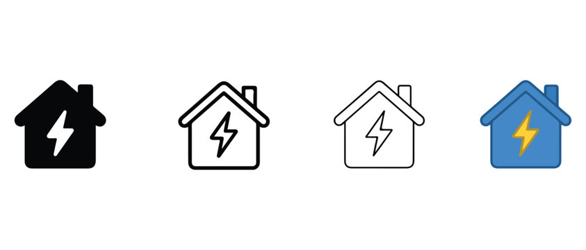 House electricity icons set with lightning bolt in various styles and colors for energy concepts  house electricity icons set with lightning bolt in various styles and colors for energy concepts