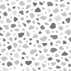 Fototapeta premium Seamless Monochrome Terrazzo Pattern with Gray Stone Fragments on White Background