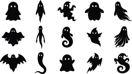 Obraz premium Spooky halloween ghosts and bats silhouettes for decoration