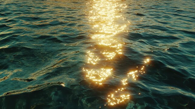Golden Sunlight Reflections Dance on Rippling Ocean Surface During Twilight Creating a Serene and Warm Ambiance
