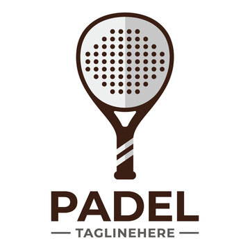 Padel racket logo with text on white background icon
