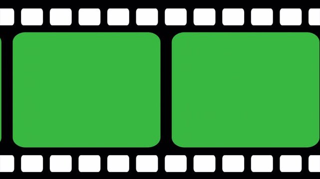 Film strip transition animation, cinematic frame reveal, movie reel overlay, retro cinema border effect, video editing scene change, green screen motion graphic
