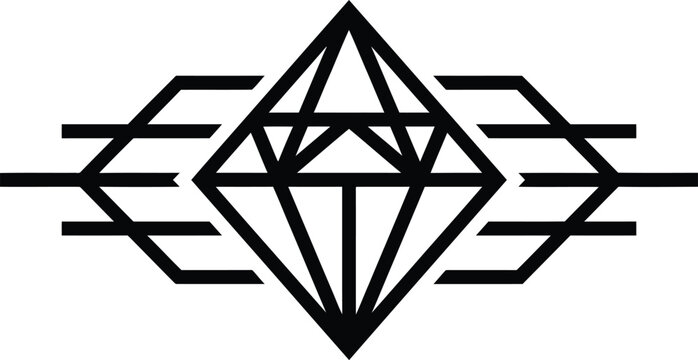 Geometric diamond shape with symmetrical lines, black on white background