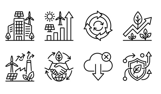 Green Business and Sustainability Line Icon Set with Eco Friendly Corporate Growth Symbols
