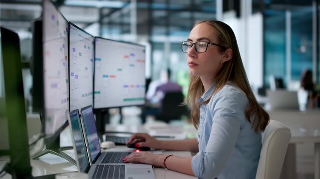 Business Analyst Reviews Automated Workflow System On Laptop
