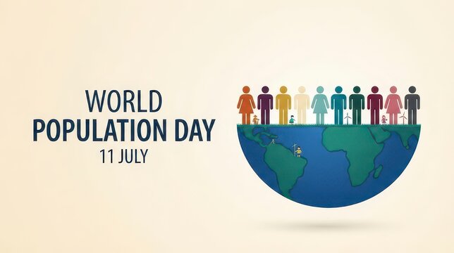 World Population Day illustration with diverse people on globe