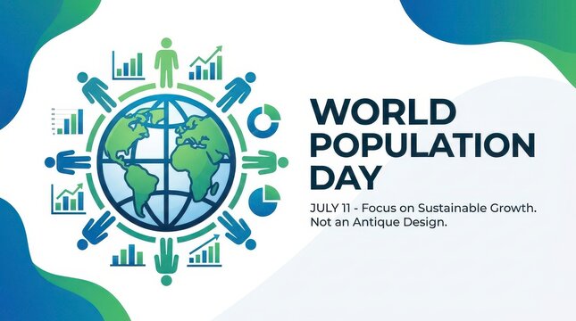 World Population Day infographic with globe and growth charts