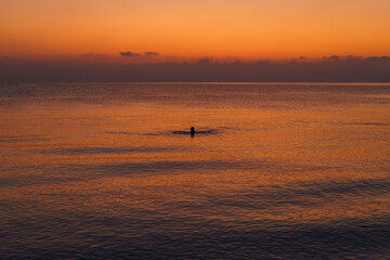 Fototapeta premium Calm on sea in early morning at sunrise, close-up, tourist concept of vacation