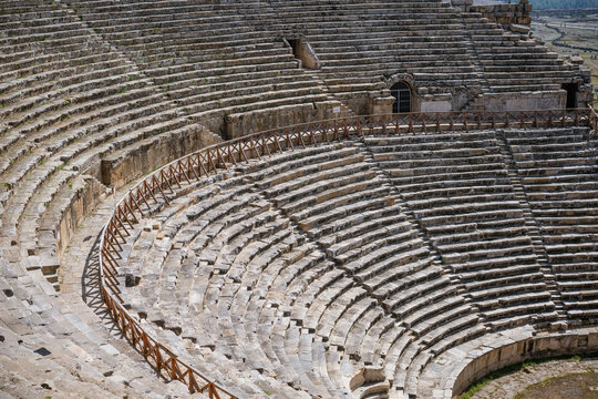 Ruins of theater in ancient Hierapolis now Pamukkale Turkey. Amphitheater