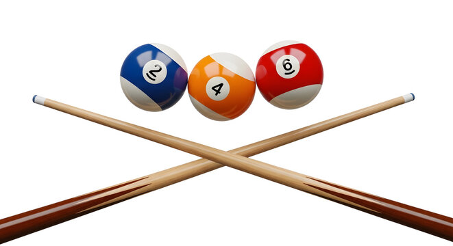 pool balls and cues crossed