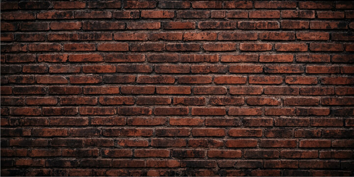 Red brick wall texture background with horizontal rectangular bricks and dark mortar lines for construction architecture and design