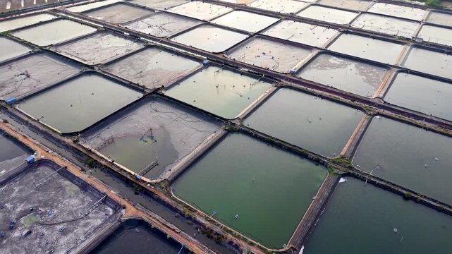 Aerial Drone View of Wastewater Treatment Ponds
