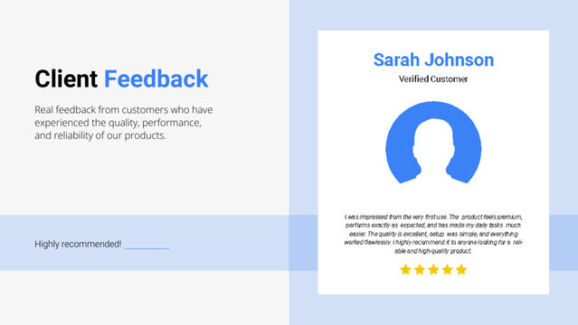 Modern Testimonial Presentation Slide Vector Template for Business