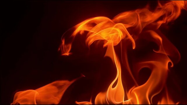 Fiery orange flame forming abstract birdlike shapes, flowing glowing heat and dynamic motion