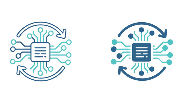 Data processing and microprocessor chip system refresh icons with circular arrows for hardware maintenance and high tech performance optimization visual concepts