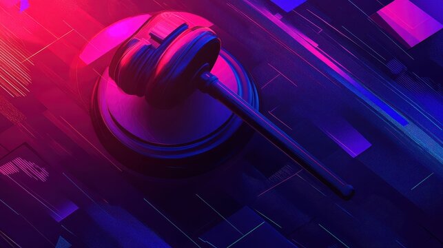 Abstract E-commerce Law Concept With Gavel And Neon Lighting