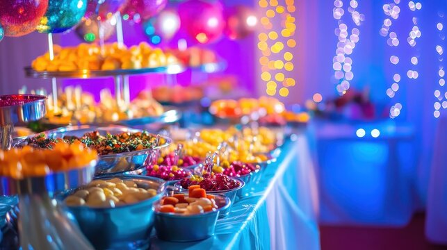 Abundant Variety of Colorful Appetizers Displayed on a Buffet Table at a Festive Celebration
