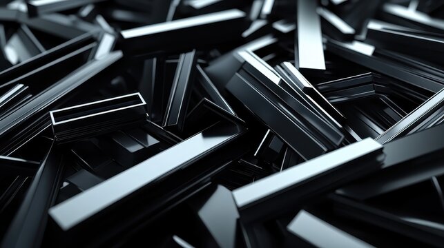 Array of Sleek Metal Extrusions with Dynamic Angles and High Contrast Lighting