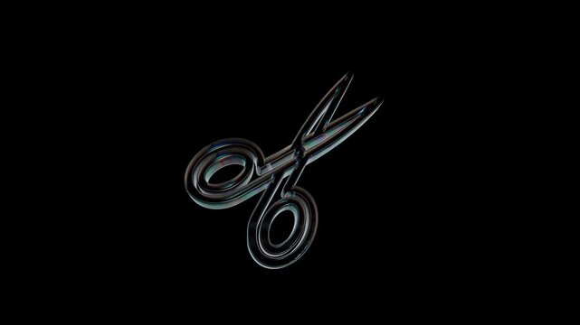 Shiny glass scissors icon on a dark background 3d icon