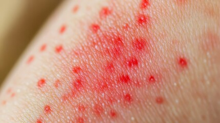 Fototapeta premium Close-up of circular red spots indicative of Erythema Multiforme on human skin during medical examination