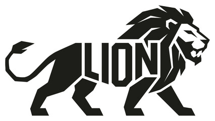 Lion body walking forward incorporates the word Lion into its geometric silhouette structure. © Adam