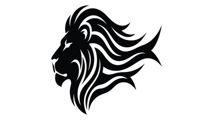 Lion profile features a sharp, aggressive aesthetic with flowing mane lines in a monochromatic artistic rendering. © Adam