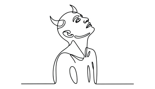 One continuous line illustration of an devil , isolated on white background.