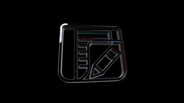 Shiny glass edit document icon on a black background 3d icon
