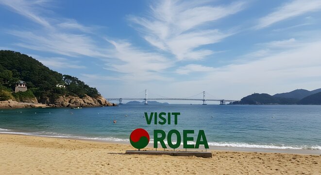 Scenic Beach with Bridge and Clear Sky Promoting Roa Visit