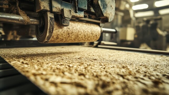 Close-up of textured paper material being fed into industrial printing machinery with crisp edges