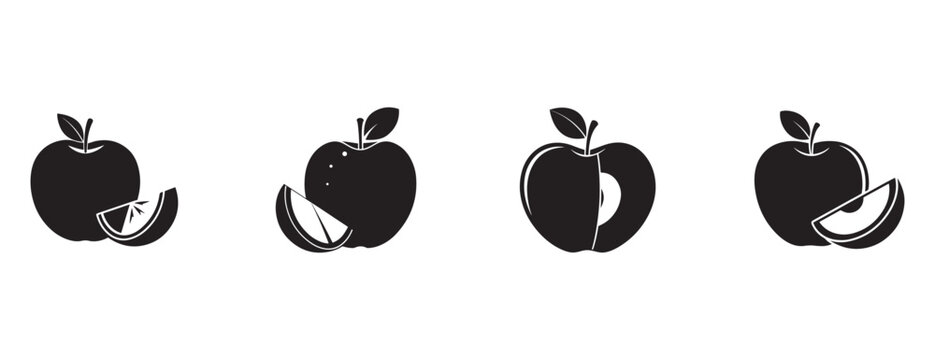 apples and slices in different positions and arrangements on white background