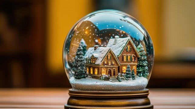 Enchanting Christmas Snow Globe Featuring a Cozy Winter Village Scene with Twinkling Lights and Falling Snow, Perfect Festive Decoration
