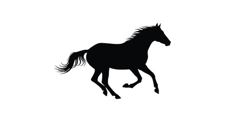 Galloping horse silhouette against a white background a striking black shape © njhasan