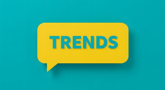 Bright Yellow Speech Bubble with Trends Text on Vibrant Blue Background
