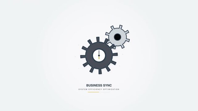 Interconnected gear and clock icon concept for business sync, system efficiency, optimization, time management, synchronization, and workflow automation animation loop
