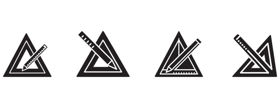 triangle rulers with pencils on white background for drafting and drawing tools  office supplies and equipment