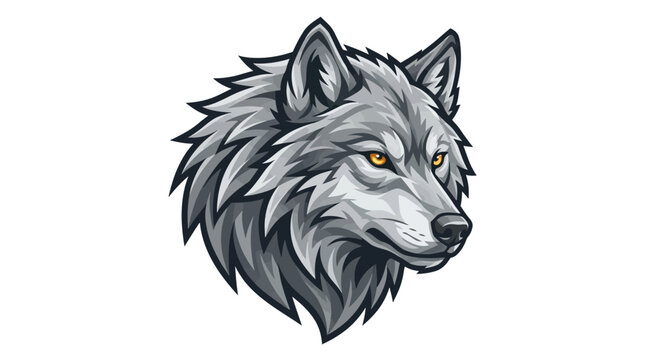 Stylized artistic illustration of a majestic grey wolf head portrait.