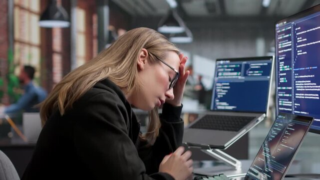 Female Developer Stressed While Coding